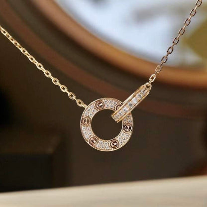 [CA]LOVE 7.6MM NECKLACE ROSE GOLD AND SILVER  FULL DIAMOND