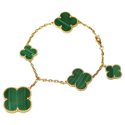 [CA]MAGIC CLOVER MALACHITE GOLD BRACELET 5 MOTIFS