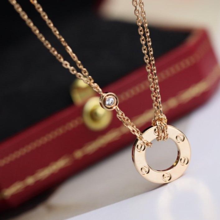 [CA]LOVE NECKLACE ADJUSTABLE ROSE GOLD 2 DIAMOND