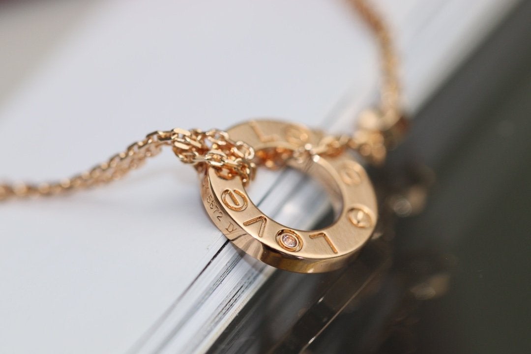 [CA]LOVE NECKLACE ADJUSTABLE ROSE GOLD 2 DIAMOND