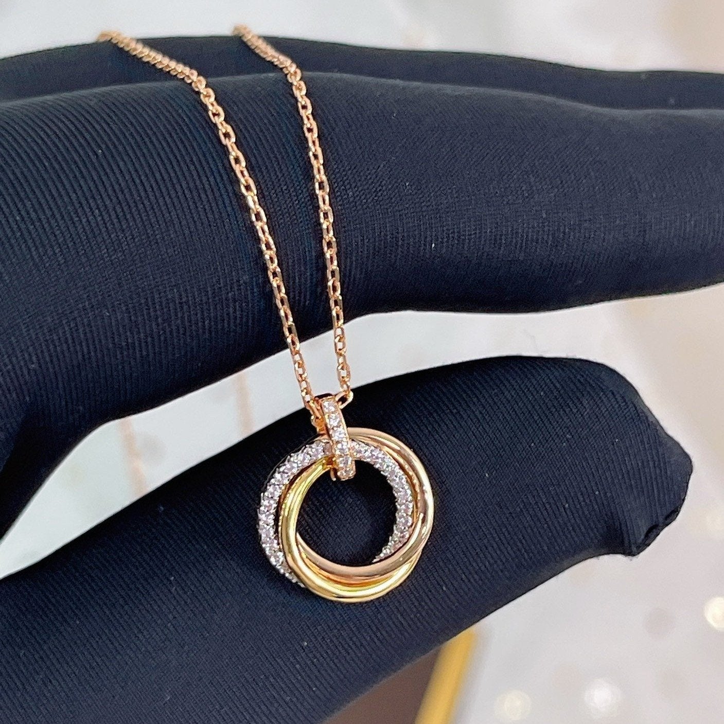 [CA]TRINITY NECKLACE SILVER GOLD PINK GOLD DIAMONDS