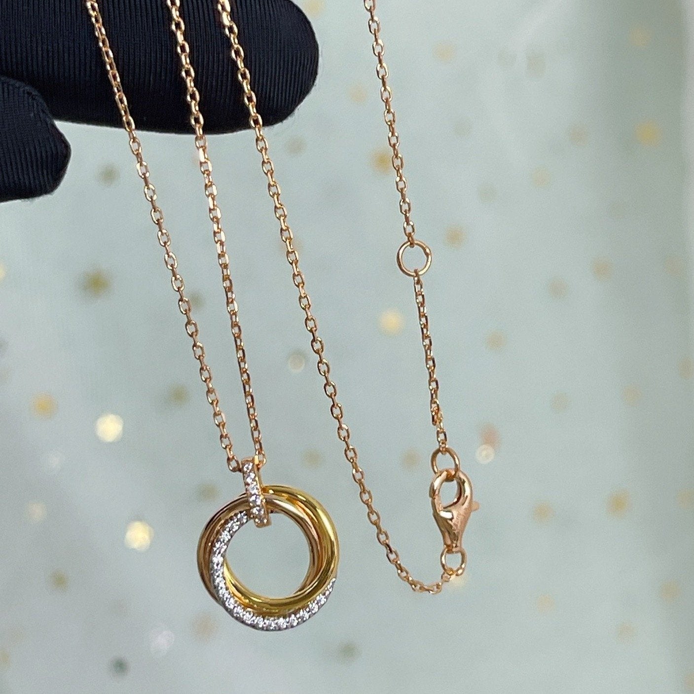 [CA]TRINITY NECKLACE SILVER GOLD PINK GOLD DIAMONDS