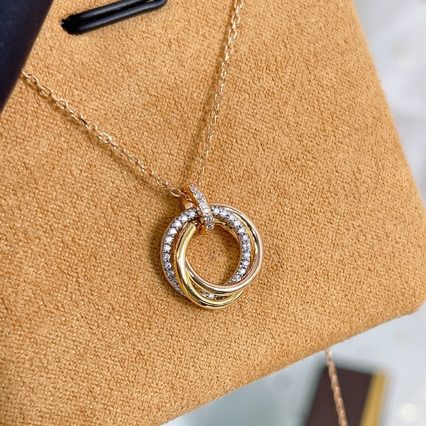 [CA]TRINITY NECKLACE SILVER GOLD PINK GOLD DIAMONDS