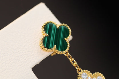 [CA]CLOVER EARRINGS GOLD MALACHITE DIAMOND 3 MOTIF