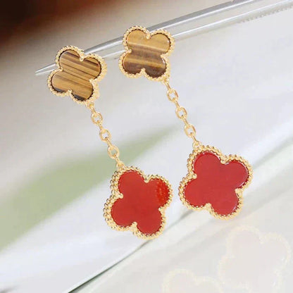 [CA]CLOVER  2 MOTIF  TIGER EYE CARNELIAN EARRINGS