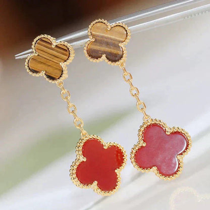 [CA]CLOVER  2 MOTIF  TIGER EYE CARNELIAN EARRINGS