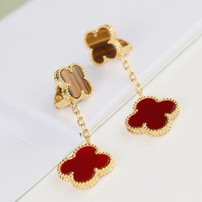 [CA]CLOVER  2 MOTIF  TIGER EYE CARNELIAN EARRINGS