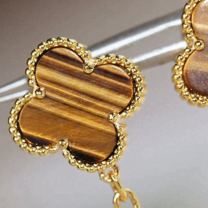 [CA]CLOVER  2 MOTIF  TIGER EYE CARNELIAN EARRINGS