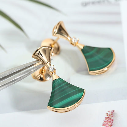 [CA]DREAM MALACHITE PINK GOLD EARRINGS