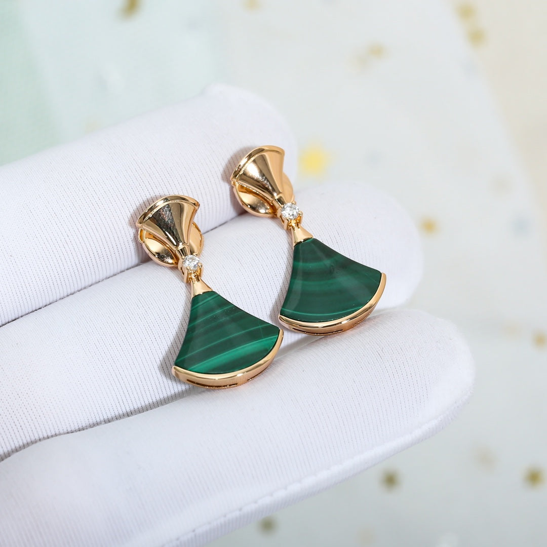 [CA]DREAM MALACHITE PINK GOLD EARRINGS