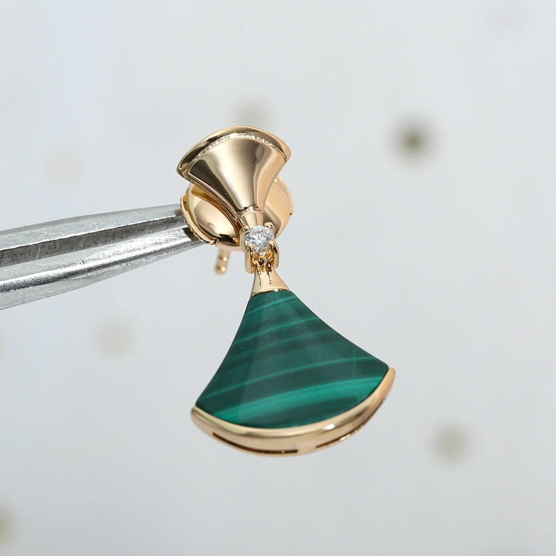 [CA]DREAM MALACHITE PINK GOLD EARRINGS