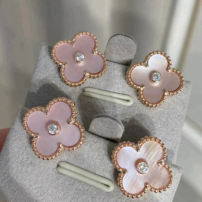 [CA]CLOVER MEDIUM 1 MOTIFS  PINK MOP DIAMOND EARRINGS