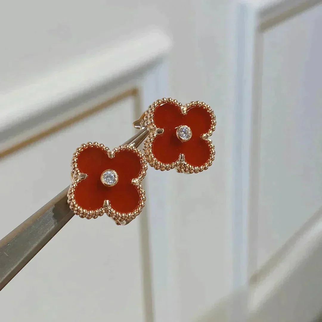 [CA]CLOVER MEDIUM 1 MOTIFS CARNELIAN  DIAMOND earrings