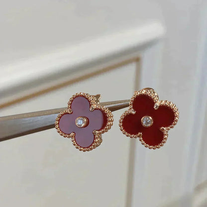 [CA]CLOVER MEDIUM 1 MOTIFS CARNELIAN  DIAMOND earrings