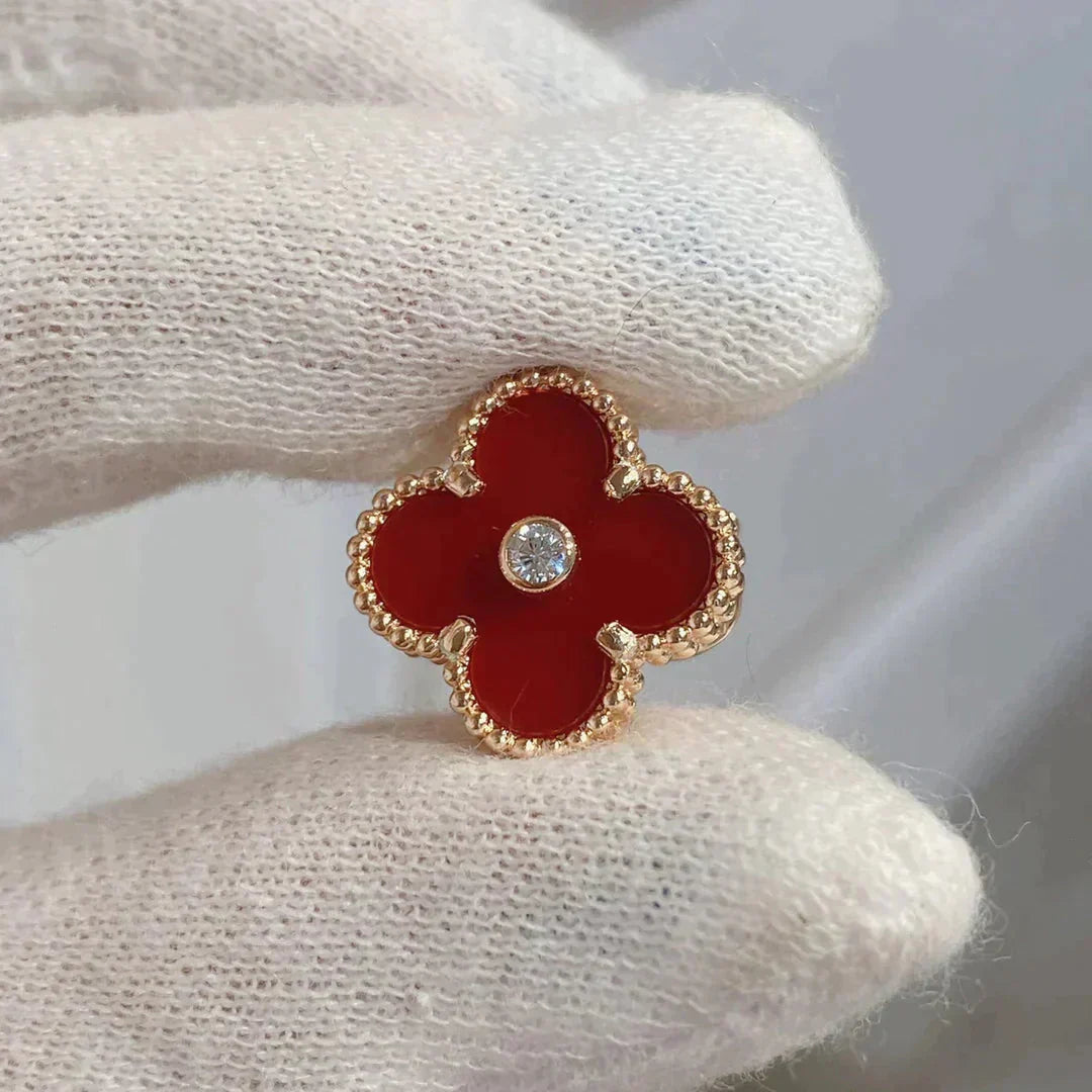 [CA]CLOVER MEDIUM 1 MOTIFS CARNELIAN  DIAMOND earrings