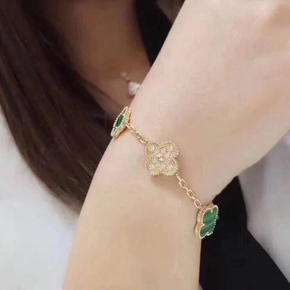 [CA]CLOVER  5 MOTIF MALACHITE DIAMOND BRACELET