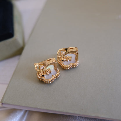 [CA]LUCKY PINK GOLD WHITE MOP EARRINGS