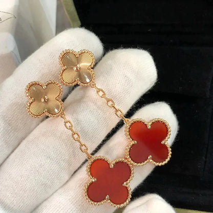 [CA]CLOVER 2 MOTIF  LASER CARNELIAN EARRINGS