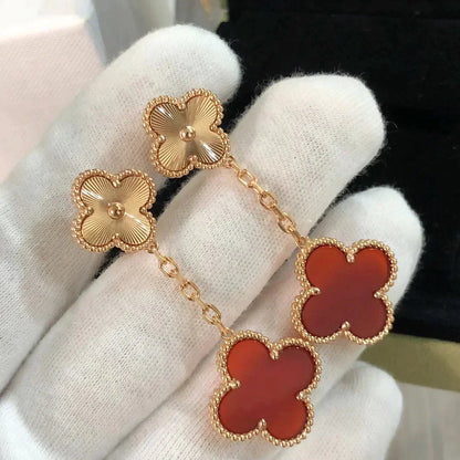 [CA]CLOVER 2 MOTIF  LASER CARNELIAN EARRINGS