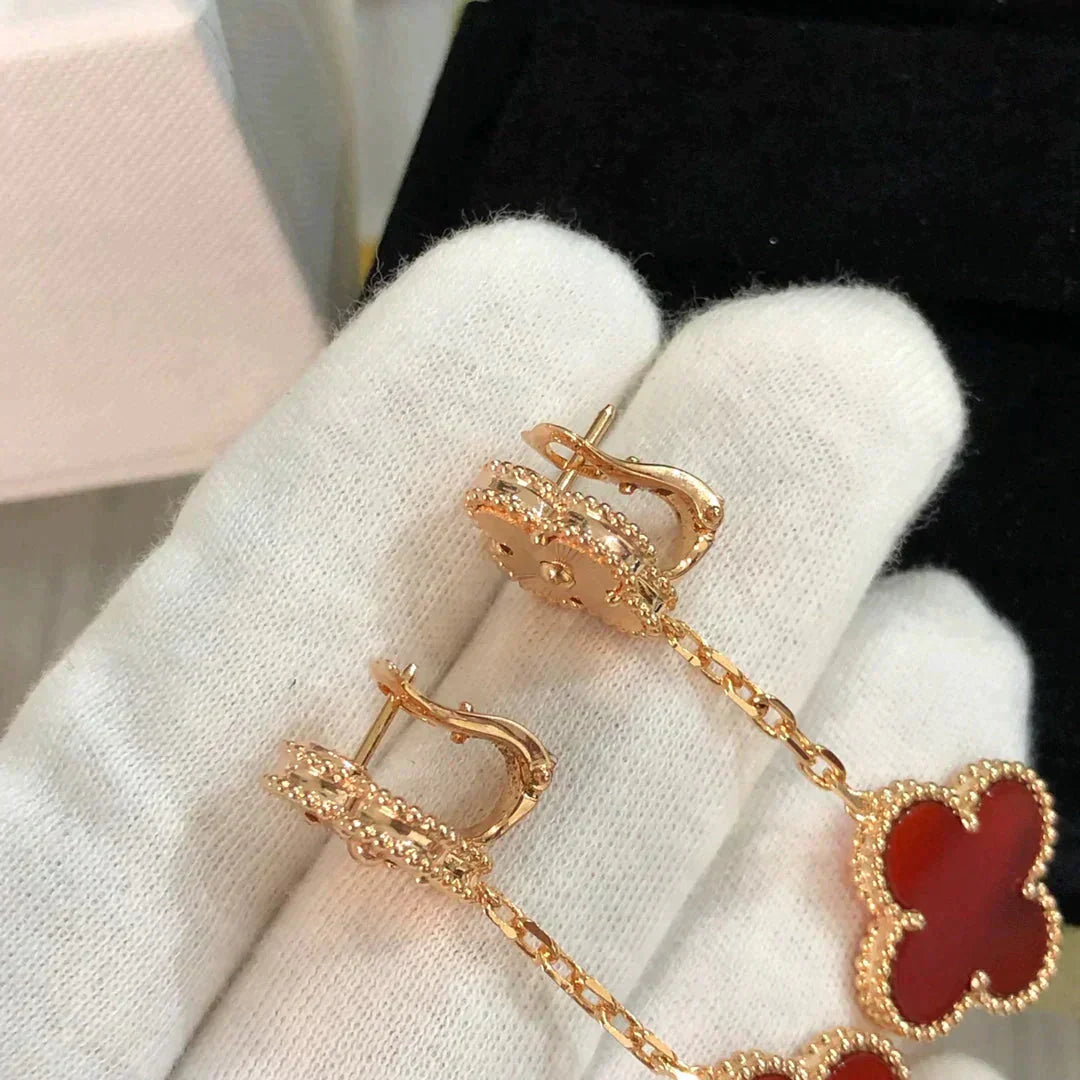 [CA]CLOVER 2 MOTIF  LASER CARNELIAN EARRINGS