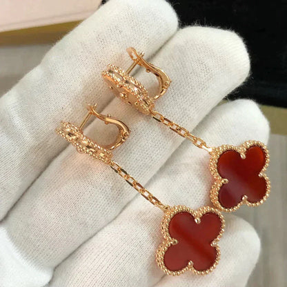 [CA]CLOVER 2 MOTIF  LASER CARNELIAN EARRINGS