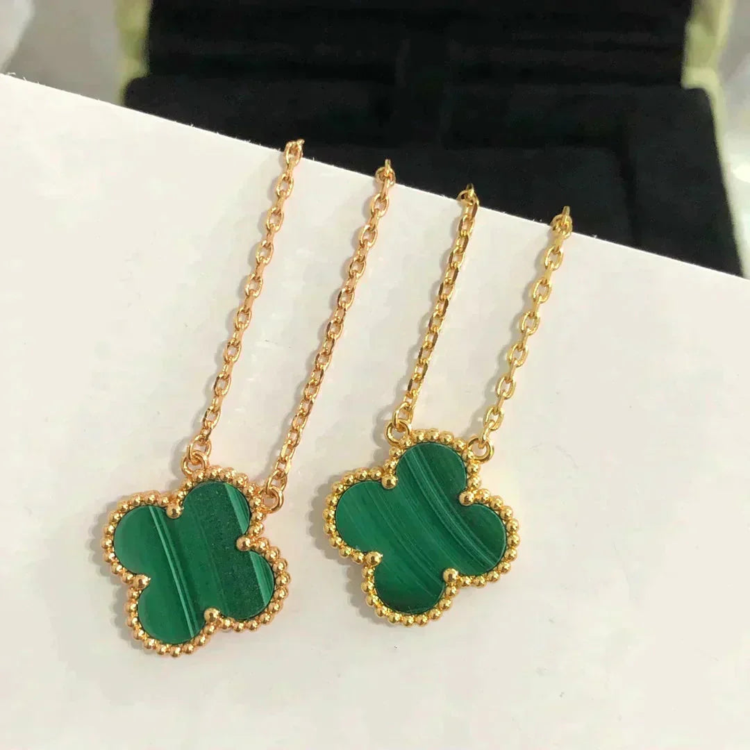 [CA]CLOVER 15MM MALACHITE SINGLE FLOWER  NECKLACE