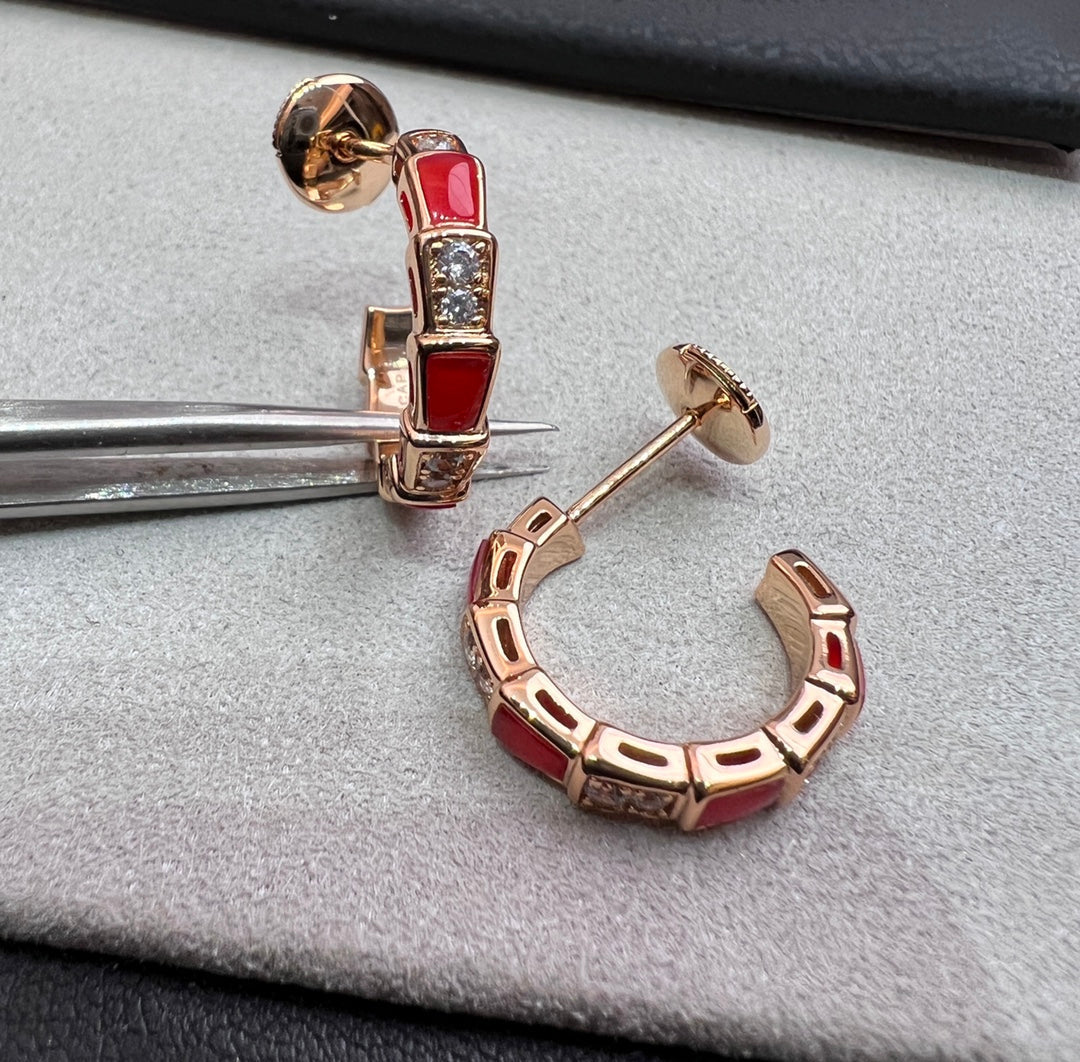 [CA]SERPENTI CARNELIAN PINK GOLD EARRINGS