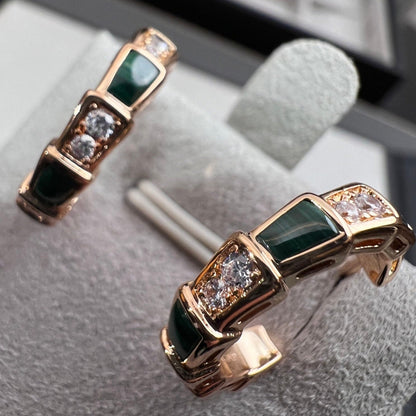 [CA]SERPENTI MALACHITE PINK GOLD EARRINGS