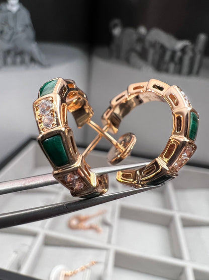 [CA]SERPENTI MALACHITE PINK GOLD EARRINGS