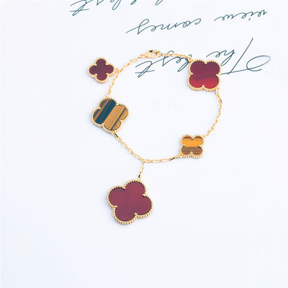 [CA]CLOVER BRACELET 5 MOTIFS CARNELIAN TIGER EYE