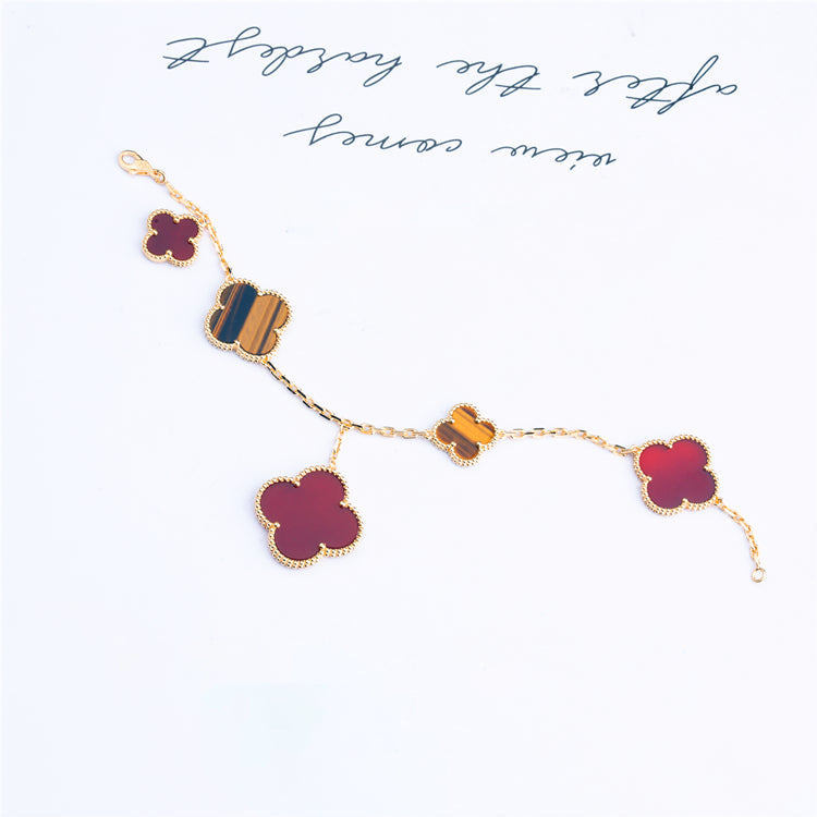 [CA]CLOVER BRACELET 5 MOTIFS CARNELIAN TIGER EYE