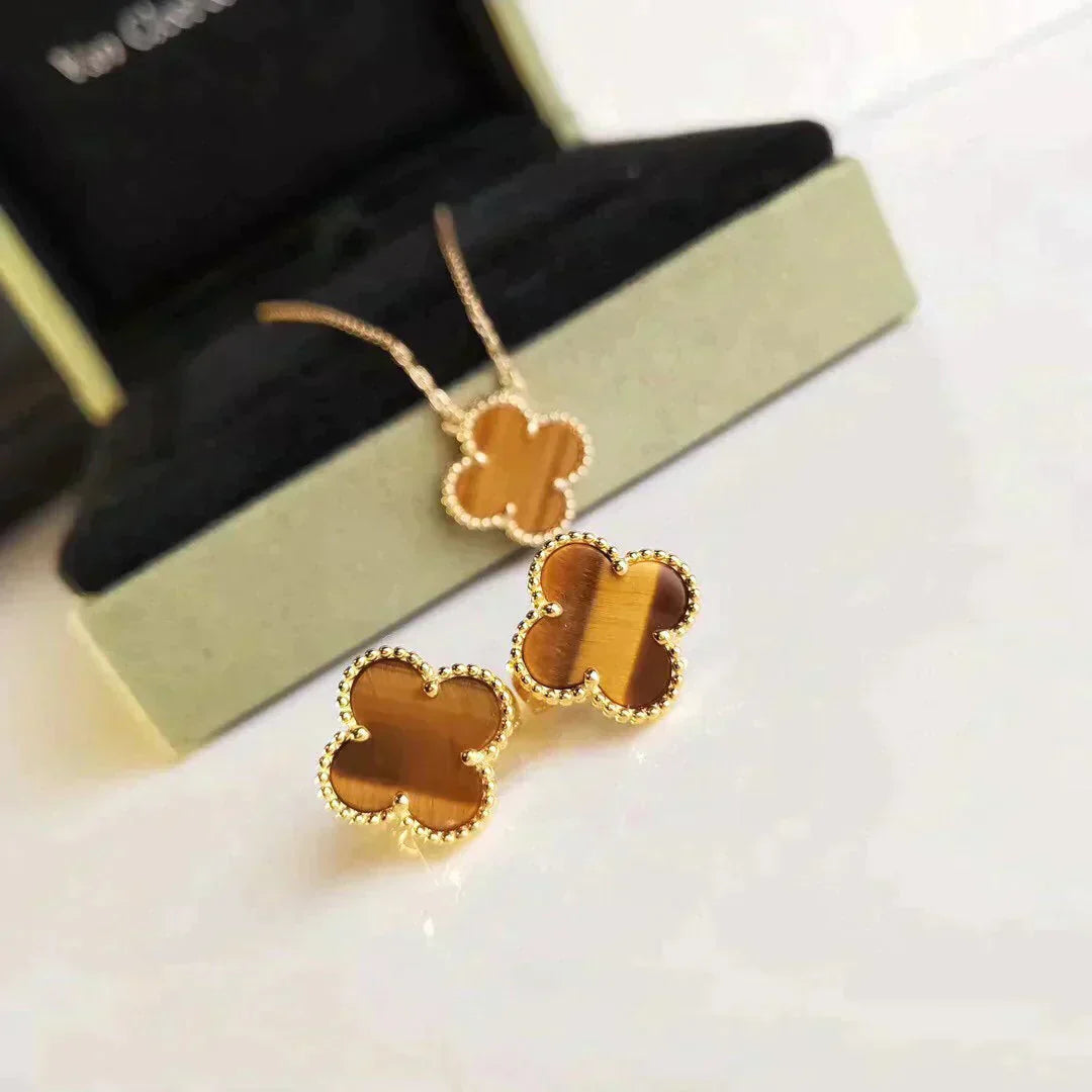 [CA]CLOVER MEDIUM 1 MOTIFS TIGER EYE EARRINGS