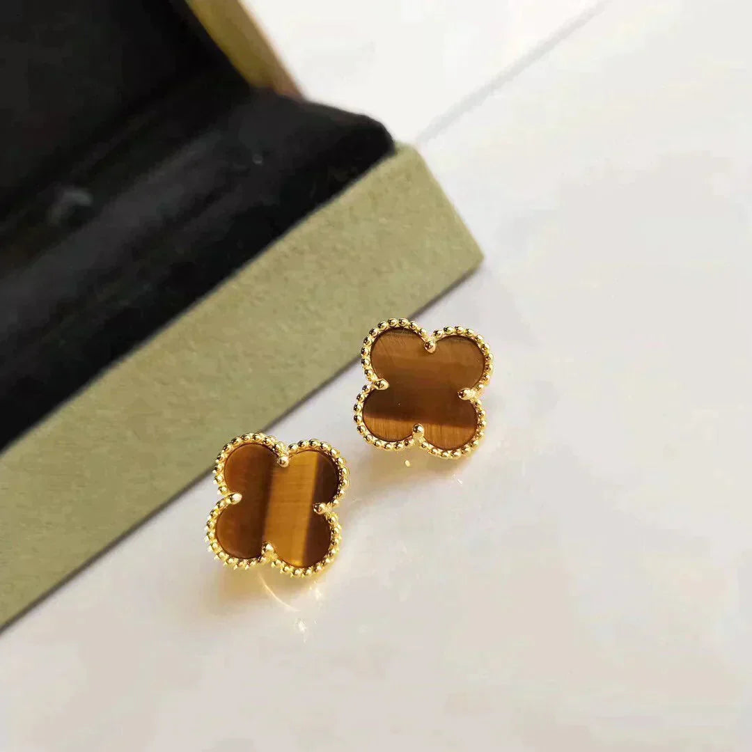 [CA]CLOVER MEDIUM 1 MOTIFS TIGER EYE EARRINGS