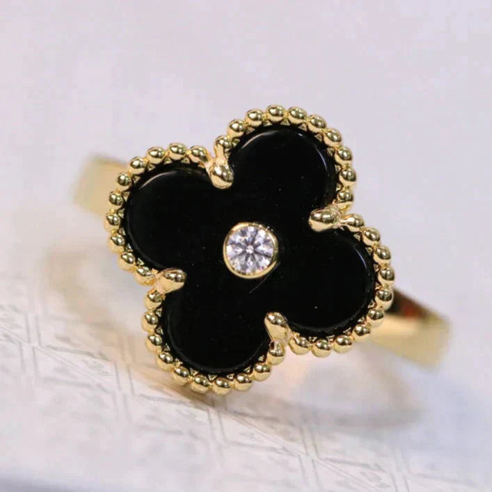 [CA]CLOVER ONYX RING GOLD DIAMOND