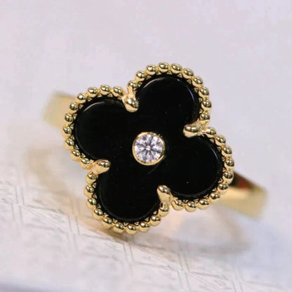 [CA]CLOVER ONYX RING GOLD DIAMOND