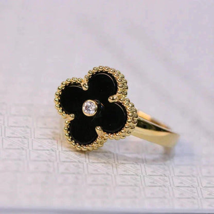 [CA]CLOVER ONYX RING GOLD DIAMOND