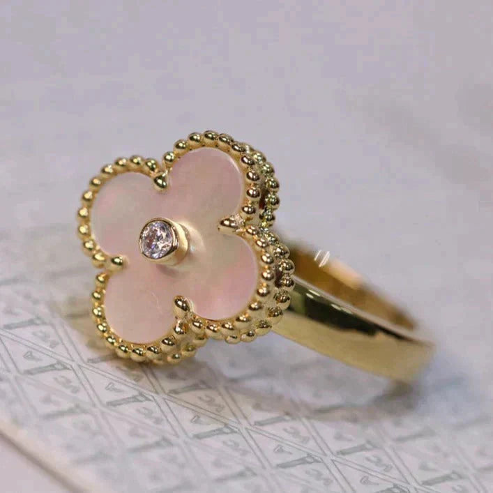 [CA]CLOVER PINK MOP RING GOLD DIAMOND