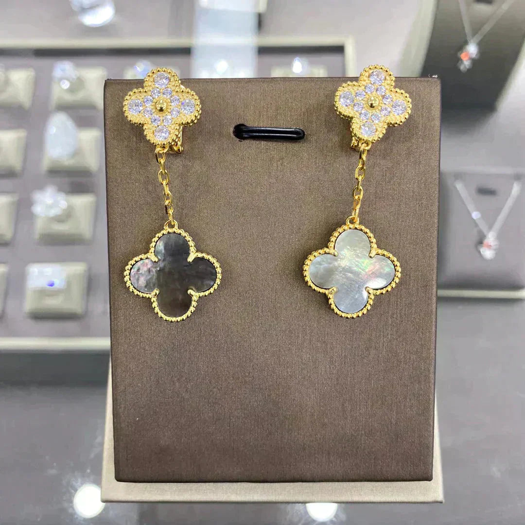 [CA]CLOVER  2 MOTIFS  DIAMOND  EARRINGS (MULTIPLE CHOICESç´