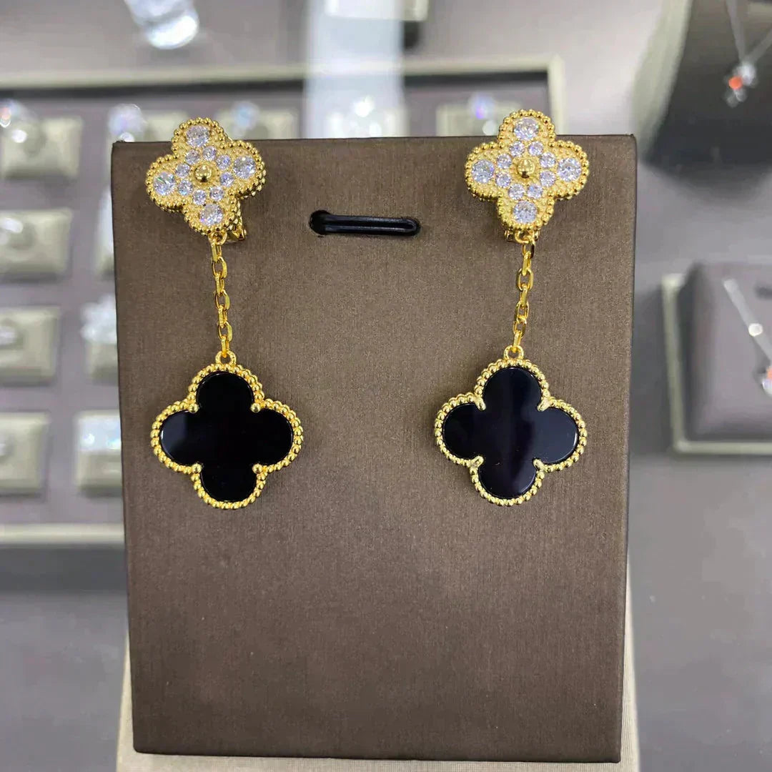 [CA]CLOVER  2 MOTIFS  DIAMOND  EARRINGS (MULTIPLE CHOICESç´