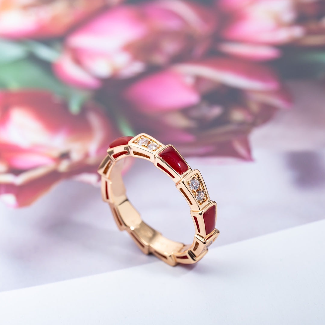 [CA]SERPENTI RING PINK GOLD CARNELIAN DIAMOND 3MM