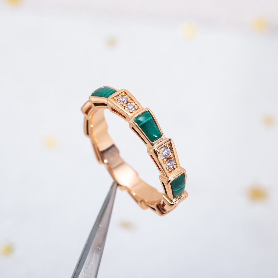 [CA]SERPENTI RING PINK GOLD MALACHITE DIAMOND 3MM