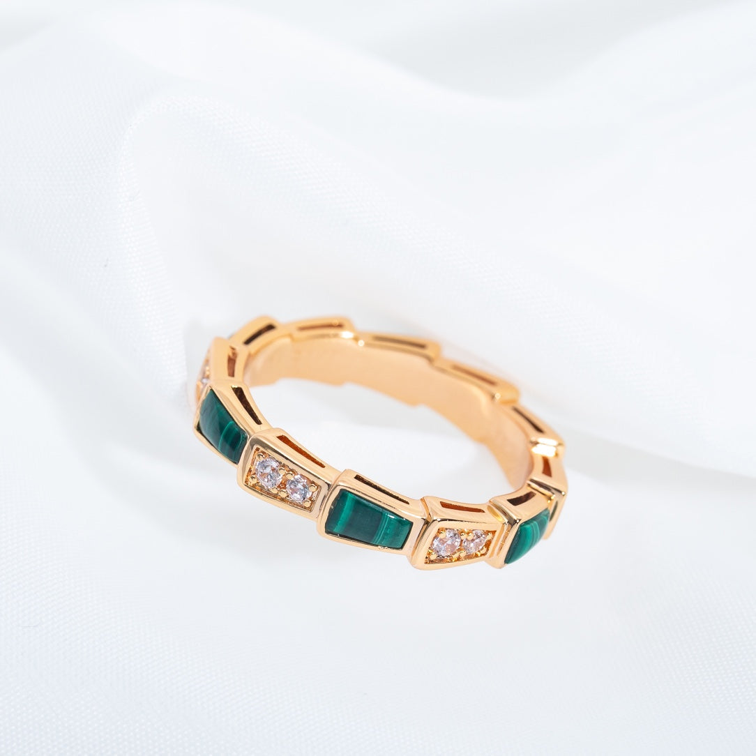 [CA]SERPENTI RING PINK GOLD MALACHITE DIAMOND 3MM