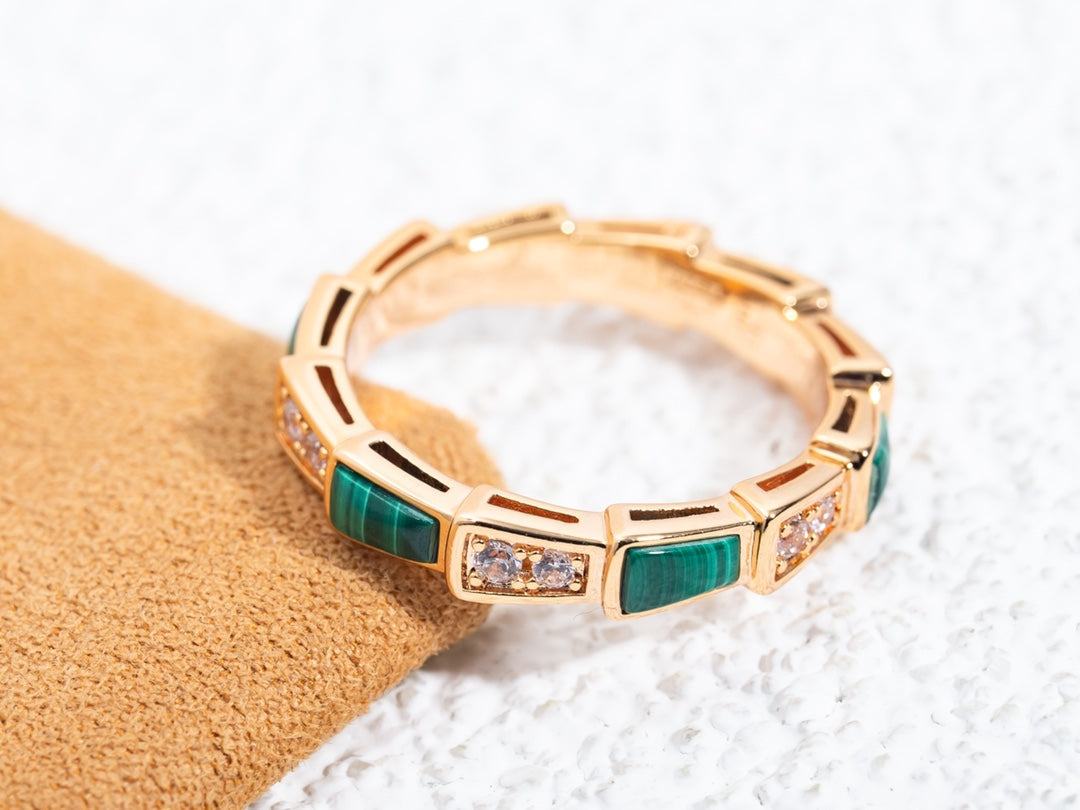 [CA]SERPENTI RING PINK GOLD MALACHITE DIAMOND 3MM