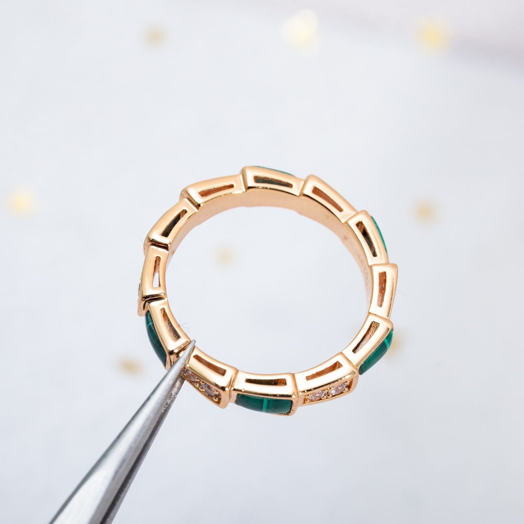 [CA]SERPENTI RING PINK GOLD MALACHITE DIAMOND 3MM