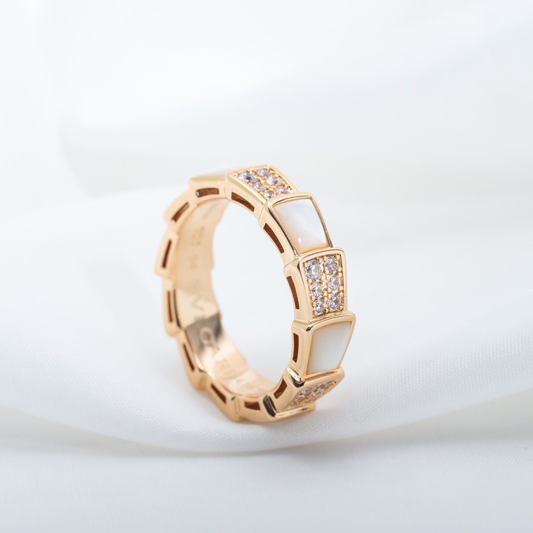 [CA]SERPENTI RING PINK GOLD MOP DIAMOND PAVED 4MM