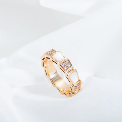 [CA]SERPENTI RING PINK GOLD MOP DIAMOND PAVED 4MM