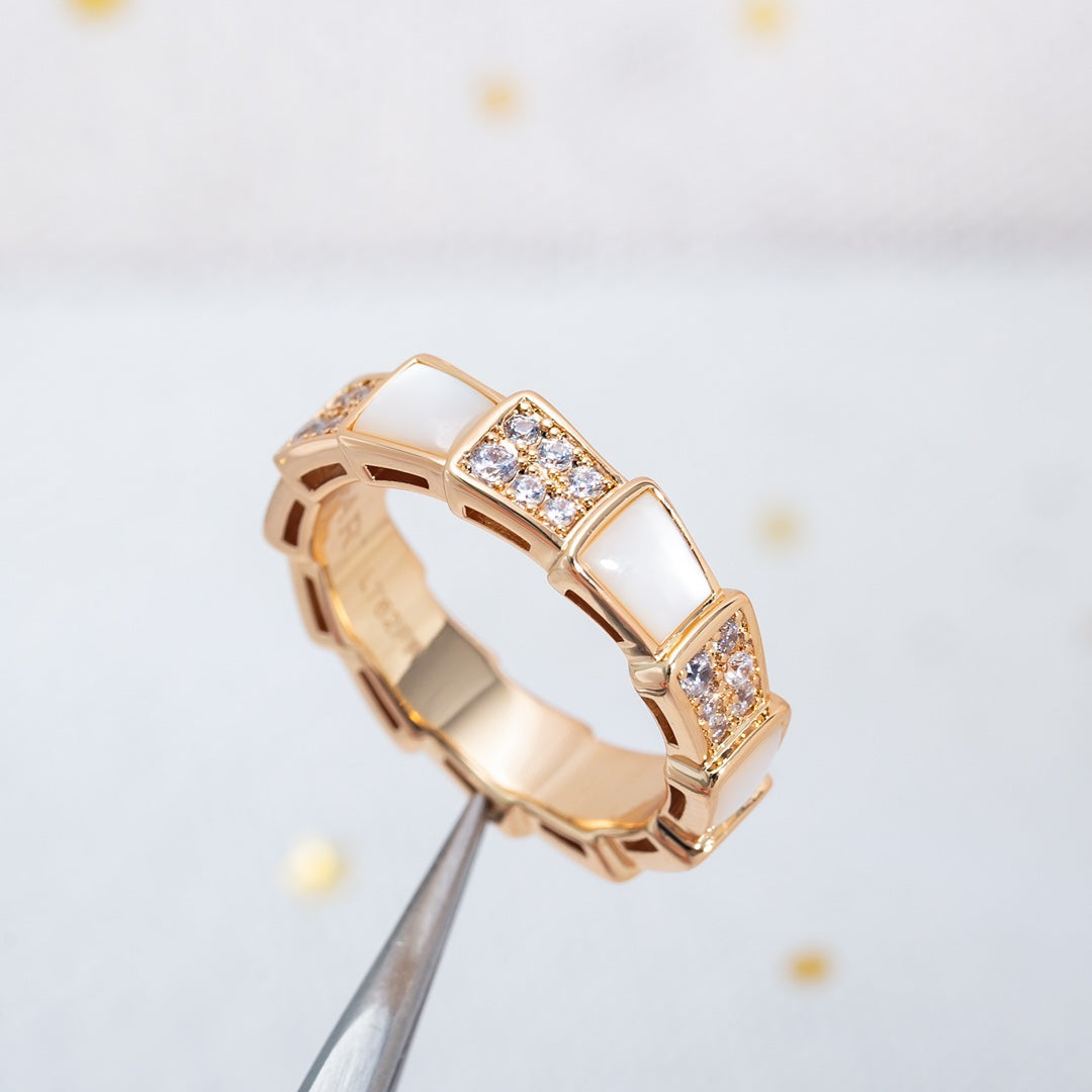 [CA]SERPENTI RING PINK GOLD MOP DIAMOND PAVED 4MM