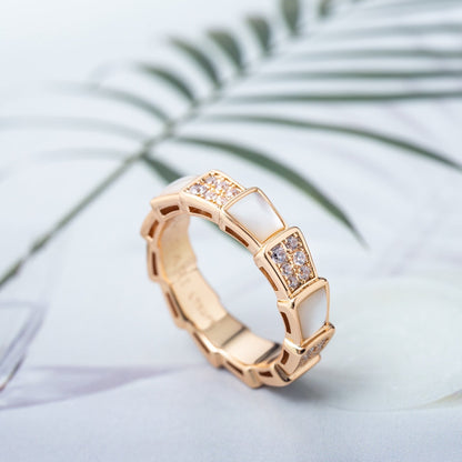 [CA]SERPENTI RING PINK GOLD MOP DIAMOND PAVED 4MM