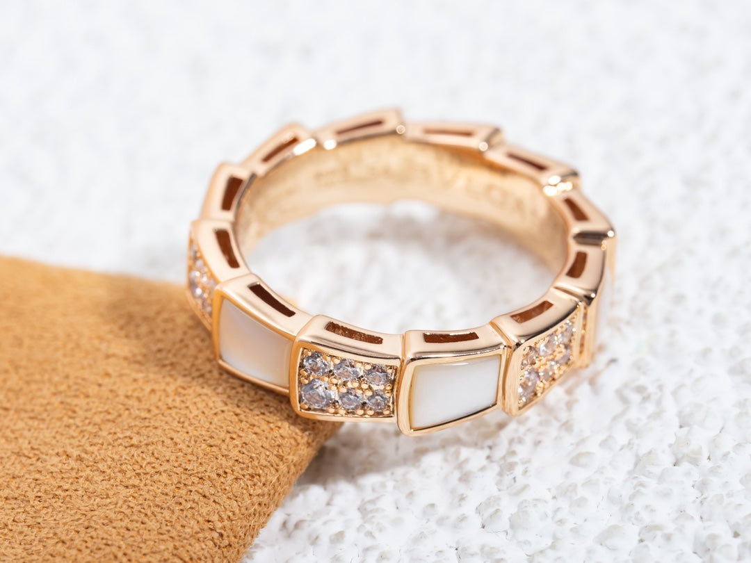 [CA]SERPENTI RING PINK GOLD MOP DIAMOND PAVED 4MM