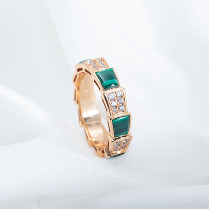 [CA]SERPENTI RING PINK GOLD MALACHITE DIAMOND PAVED 4MM